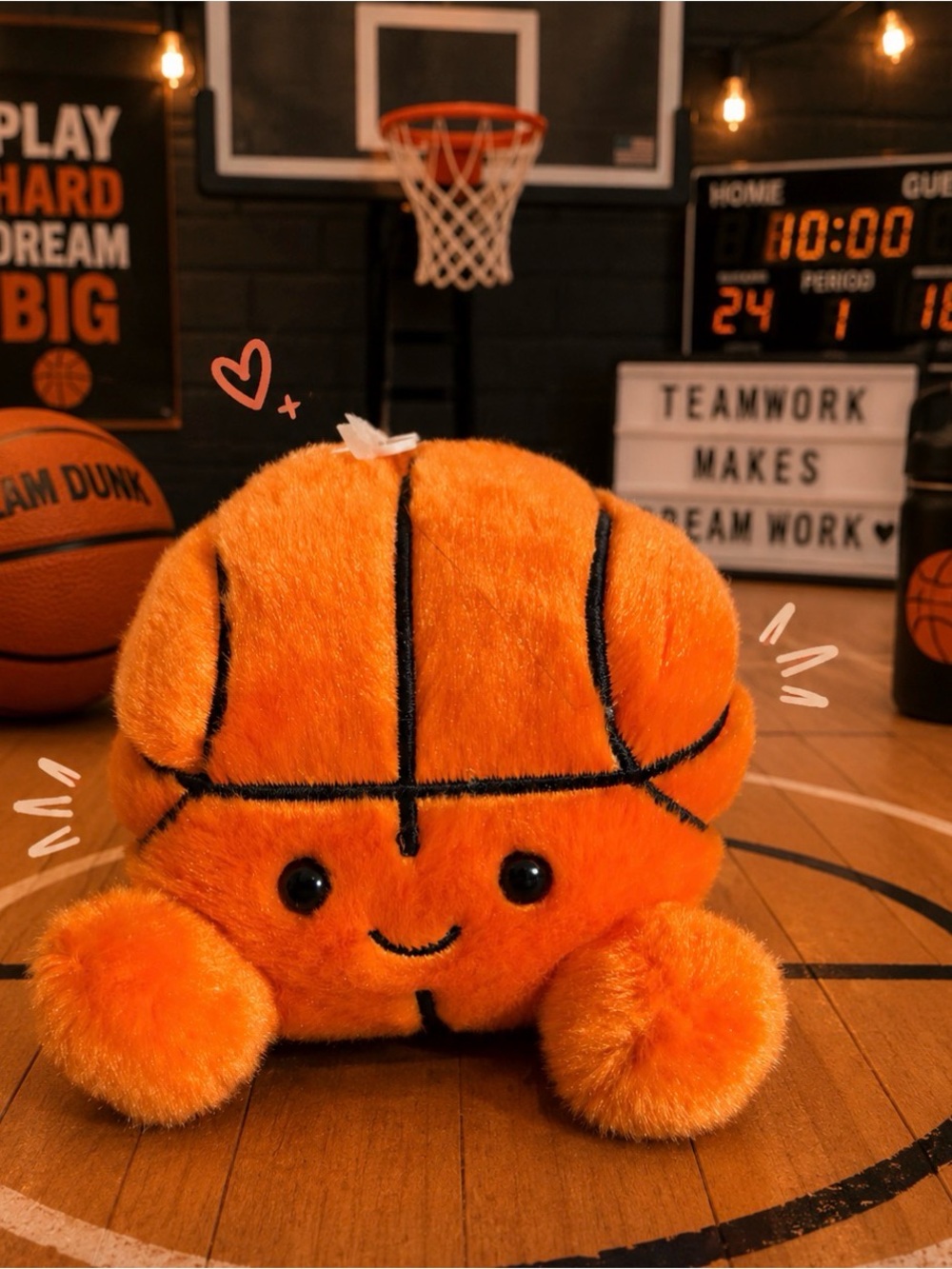Orange Plush Basketball Stuffed Toy - Cute Smiling Sports Plush Palm Pals